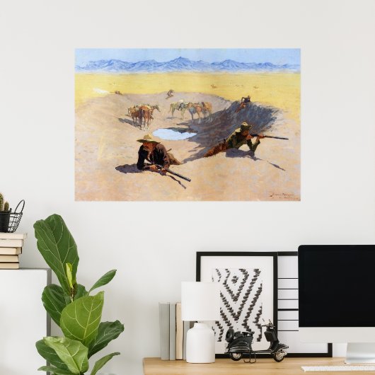 Der Kampf um das Wasserloch ~ Frederic Remington Poster (Heimbüro)
