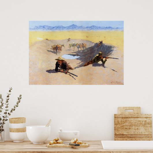 Der Kampf um das Wasserloch ~ Frederic Remington Poster (Küche)