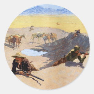 Der Kampf um das Wasserloch ~ Frederic Remington Runder Aufkleber