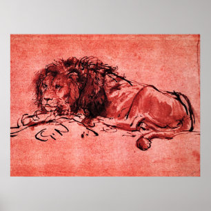 DER KAP LöWE LIEGT, von Rembrandt Red Black Poster