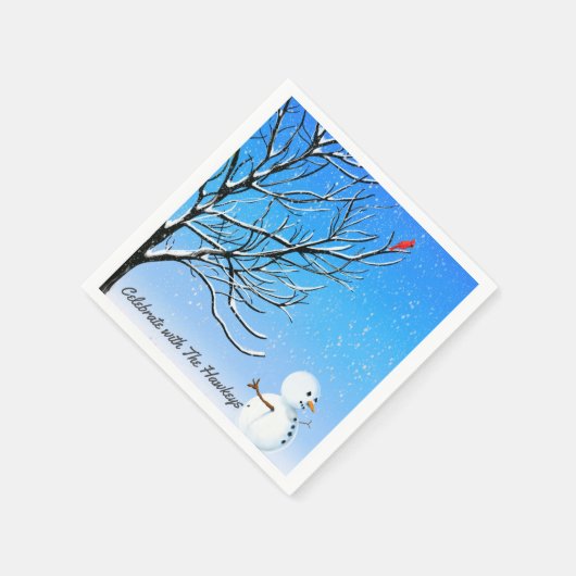 Der Kardinal und der Schneemann Serviette (Ecke)
