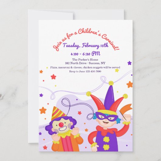 Der Karnevals-Einladung der Kinder Einladung (Vorderseite)