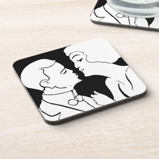 Der Kiss Deko Retro in Schwarzweiß Getränkeuntersetzer (Linke Seite)