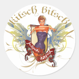 Der Kitsch Bitsch: Badenixe-Tattoo-Pin-Up Runder Aufkleber