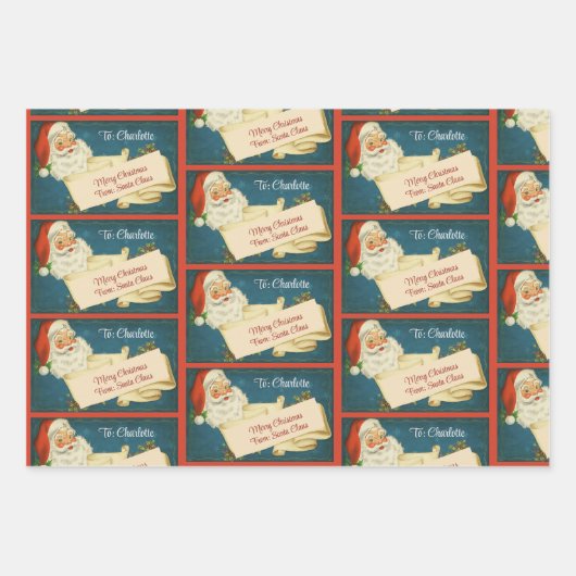 Der klassische Weihnachtsmann, der Name des Kindes Geschenkpapier Set (Vorderseite)