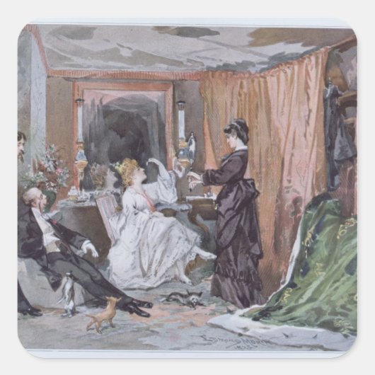 Der Kleidersaal von Hortense Schneider Quadratischer Aufkleber (Vorderseite)