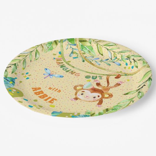 Der kleine Affe zum Geburtstag Pappteller (Schrägansicht)