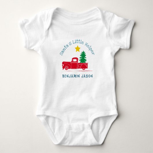 🎅 🏻 der kleine Helfername 🚛 Truck Tree Star Baby Strampler (Vorderseite)