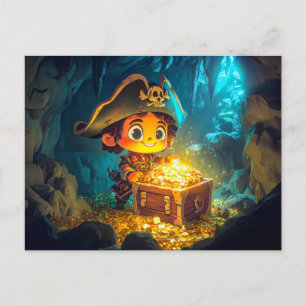 Der kleine Pirate entdeckt Schätze in einer Höhle Postkarte