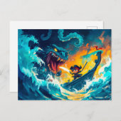 Der kleine Pirate kämpft gegen ein Seemännchen auf Postkarte (Vorne/Hinten)