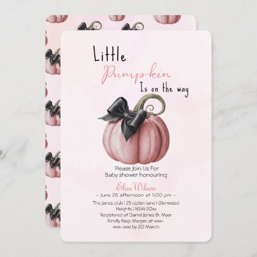 Der kleine, rosa Kürbisbogen ist auf dem Weg2 Einladung (Vorne/Hinten)