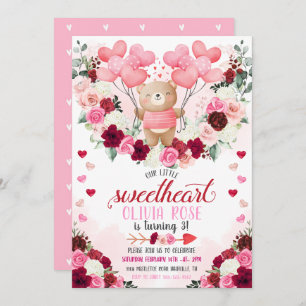Der kleine süße Pinkbär Valentinus Geburtstag Einladung