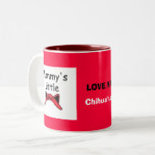 Der kleine Teufel der Mama (Chihuahua) Zweifarbige Tasse (Vorderseite Links)