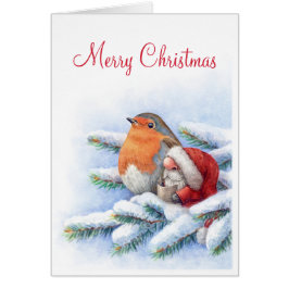 Der kleine Weihnachtsmann mit einem roten Rotkehlc