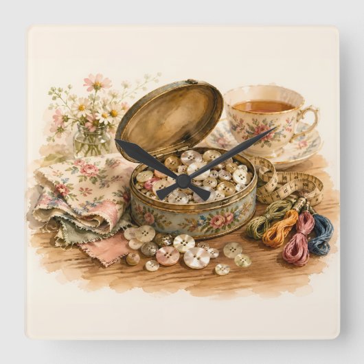 Der Knopf-Dose Quadratische Wanduhr (Vorderseite)