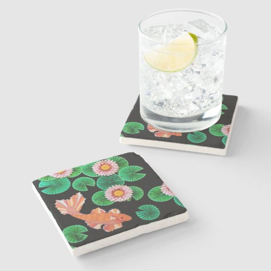 Der Koi-Papierteich Steinuntersetzer (Seitenansicht)