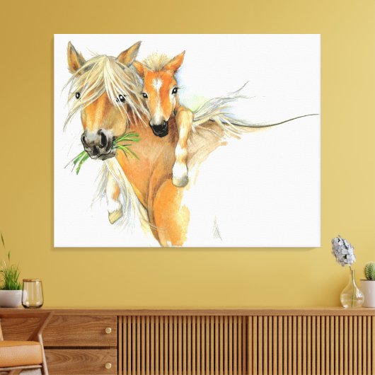 Der Komfort von Mutter, Liebe, Pferd und Foal Leinwanddruck (Insitu (Wohnzimmer))