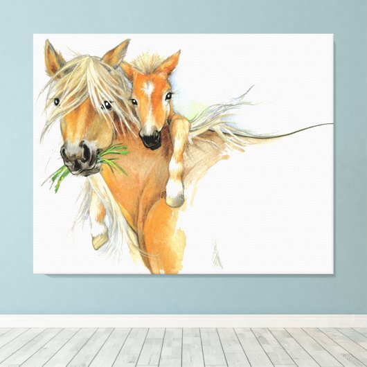 Der Komfort von Mutter, Liebe, Pferd und Foal Leinwanddruck (Insitu (Holzboden))