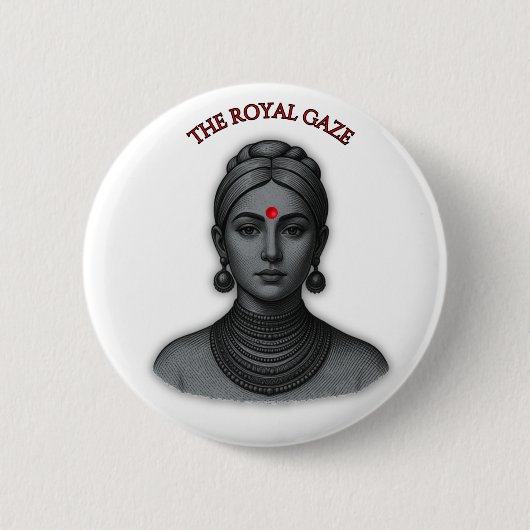 Der königliche Blick - Indische Königin Linienkuns Button (Vorderseite)