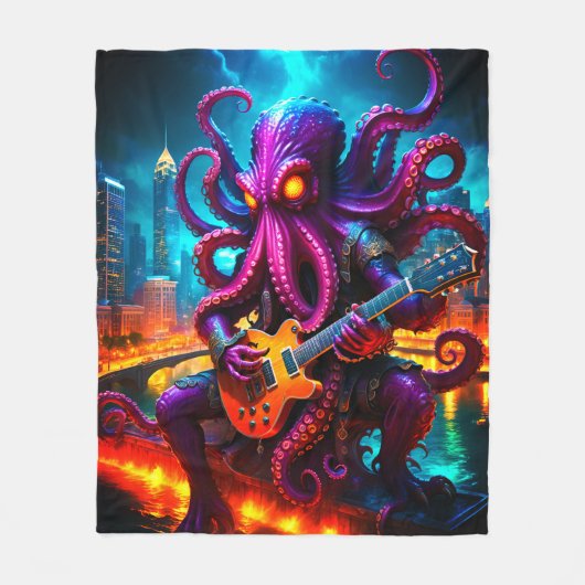 Der Kraken-Monster-Rockstar Fleecedecke (Vorderseite)