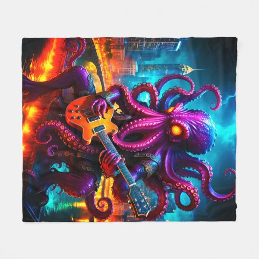 Der Kraken-Monster-Rockstar Fleecedecke (Vorderseite (Horizontal))