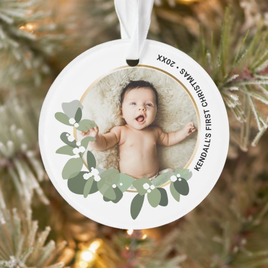 Der Kranz des personalisierten Fotos des Babys zum Ornament (Baum)
