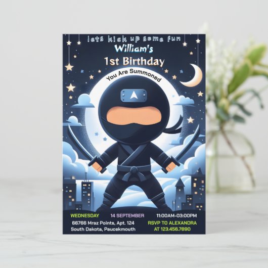Der Krieg Kampf Junge Moon Ninja Krieger 1. Geburt Einladung (Stehend Vorderseite)