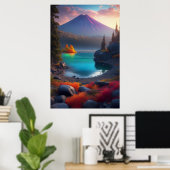 Der Kristallsee, der Wald und der stürmische Vulka Poster (Heimbüro)