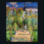 Der Künstlergarten in Vetheuil, Claude Monet Poster<br><div class="desc">Der Künstlergarten in Vetheuil. Dies ist eine der flachsten Landschaften, die je gemalt wurden. Ungefähr zur gleichen Zeit ließ Cezanne sein Stillleben abflachen, indem er die Tische in eine vertikale Ausrichtung verzerrte. Monet stoppt kurz der Verzerrung durch eine vernünftige Auswahl des Subjekts. Eine Hangentreppe bildet die Form einer dramatischen Abflachung...</div>