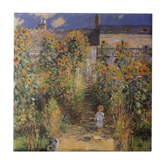 Der Künstlergarten in Vetheuil von Claude Monet Fliese (Vorderseite)