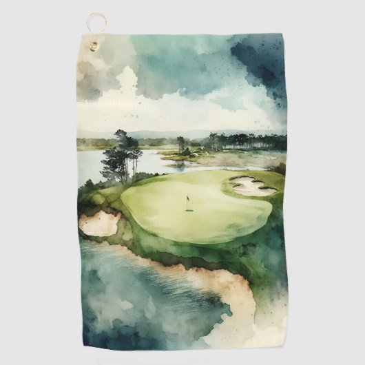 Der künstlerische Aquarellplatz Golfhandtuch (Vorderseite)