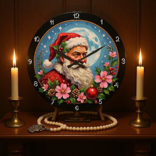 Der künstlerische Weihnachtsmann Vollmond Große Wanduhr
