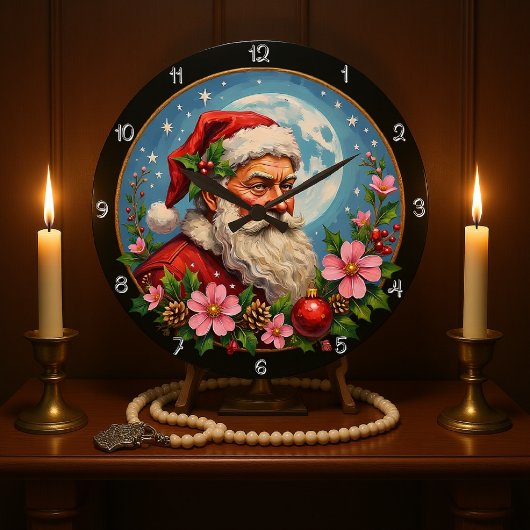 Der künstlerische Weihnachtsmann Vollmond Große Wanduhr