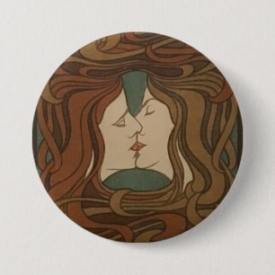 Der Kuss 1898, Frau - Jugendstil - Illustration Button