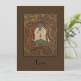 Der Kuss 1898, Frau - Jugendstil - Illustration Feiertagskarte