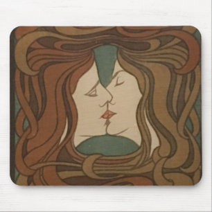 Der Kuss 1898, Frau - Jugendstil - Illustration Mousepad