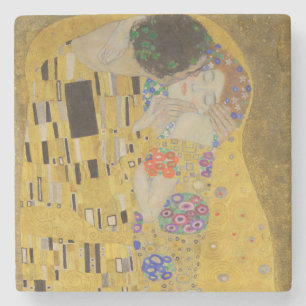 Der Kuss, Art Nouveau Ölgemälde, Gustav Klimt Steinuntersetzer