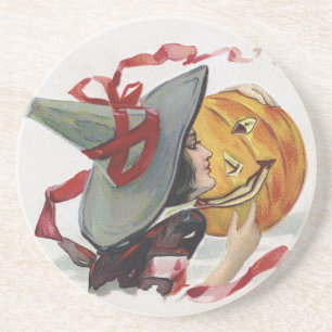 Der Kuss der Hexe: ein Kürbislaterne an Halloween Getränkeuntersetzer