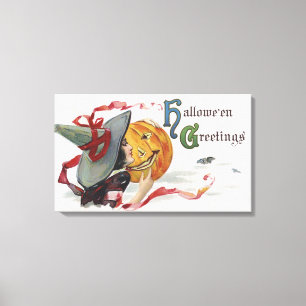 Der Kuss der Hexe: ein Kürbislaterne an Halloween Leinwanddruck