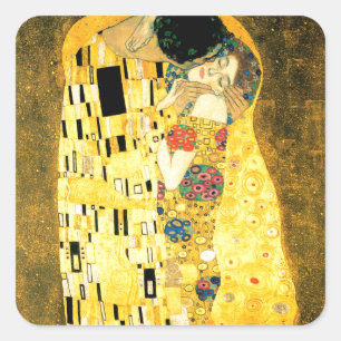 Der Kuss durch Kunst Nouveau Gustav Klimt Quadratischer Aufkleber