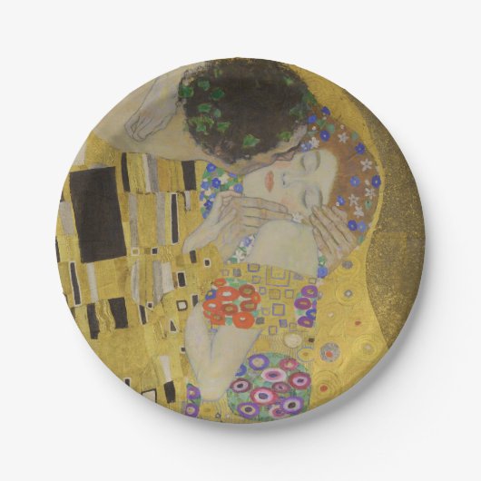 Der Kuss, Jugendstil-Ölgemälde, Gustav Klimt Pappteller (Vorderseite)