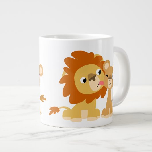 Der Kuss: Niedlicher Cartoon Lion Couple Jumbo Tas Jumbo-Tasse (Vorderseite Rechts)