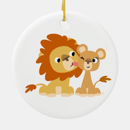 Der Kuss: Niedlicher Cartoon Löwenpavillon Keramik Ornament (Hinten)