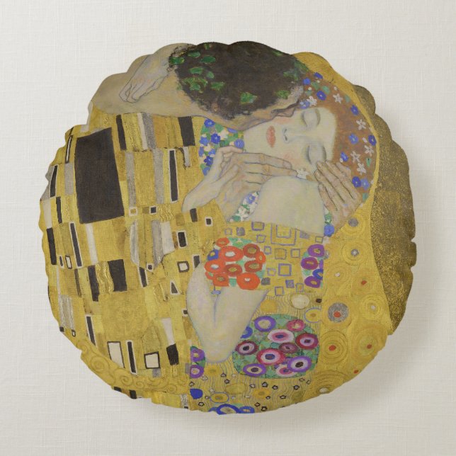 Der Kuss, Ölgemälde im Jugendstil, Gustav Klimt Rundes Kissen (Vorderseite)