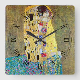 Der Kuss (Originaltitel The Kiss) von Gustav Klimt Quadratische Wanduhr