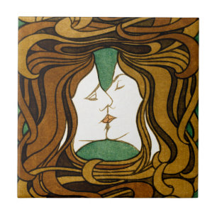 Der Kuss Peter Behrens Jugendstil Vintage Kunst Fliese