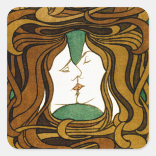 Der Kuss Peter Behrens Jugendstil Vintage Kunst Quadratischer Aufkleber