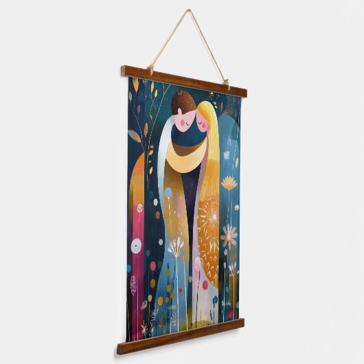 Der Kuss Reimaged: Abstrakte romantische Kunst Wandteppich Mit Holzrahmen (Gewinkelt)