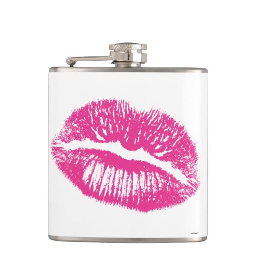 Der Kuss, rosa Lippen Flachmann (Vorderseite)