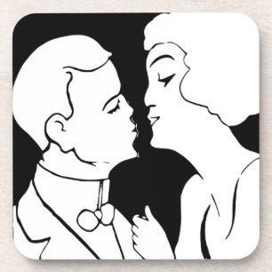 Der Kuss Schwarz-Weiß-Monochrom Art Deco Retro Getränkeuntersetzer